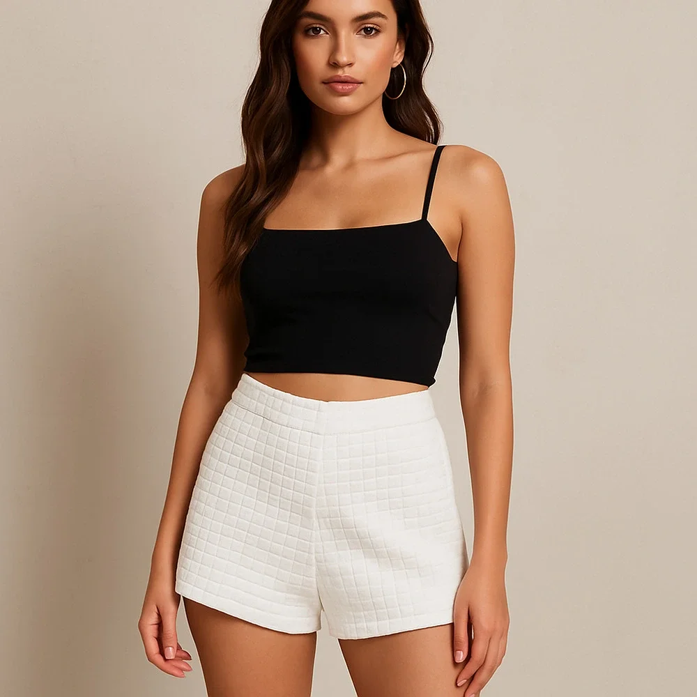 ASOS Womens Quilted Shorts Size 8 Ivory High Waist Pocket Chic City Stylish Posh - Picture 2 of 11